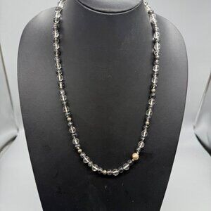 Vintage Black Rutilated Quartz Beaded Sterling Silver Necklace 24"